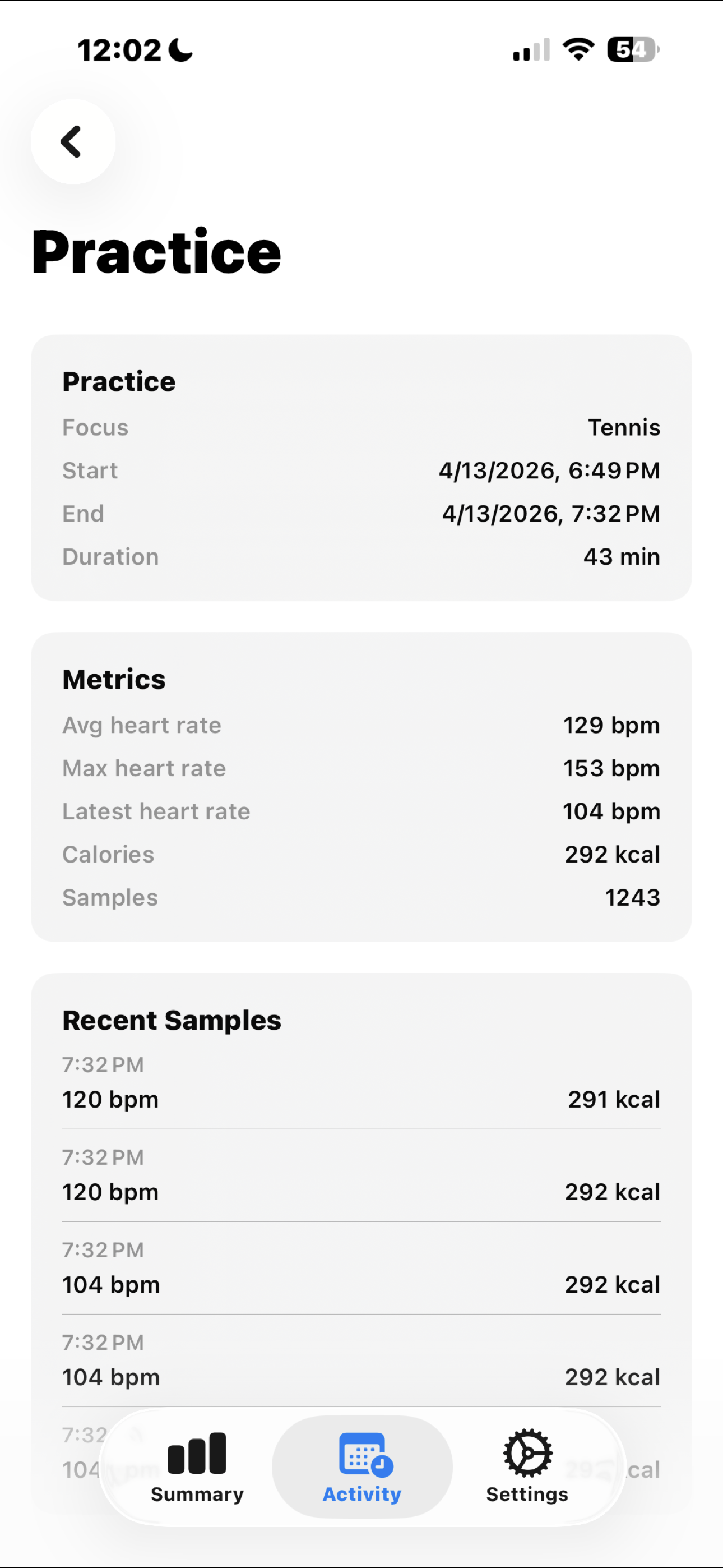 Practice detail on iPhone