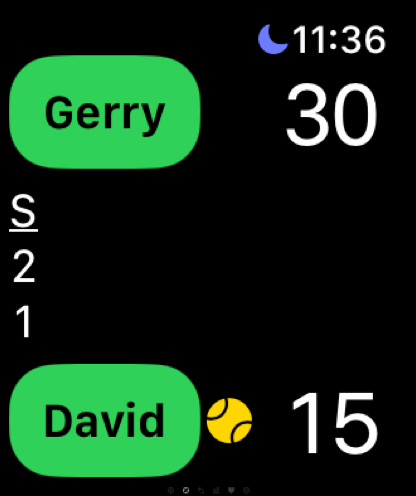Tennis match scoring on Apple Watch