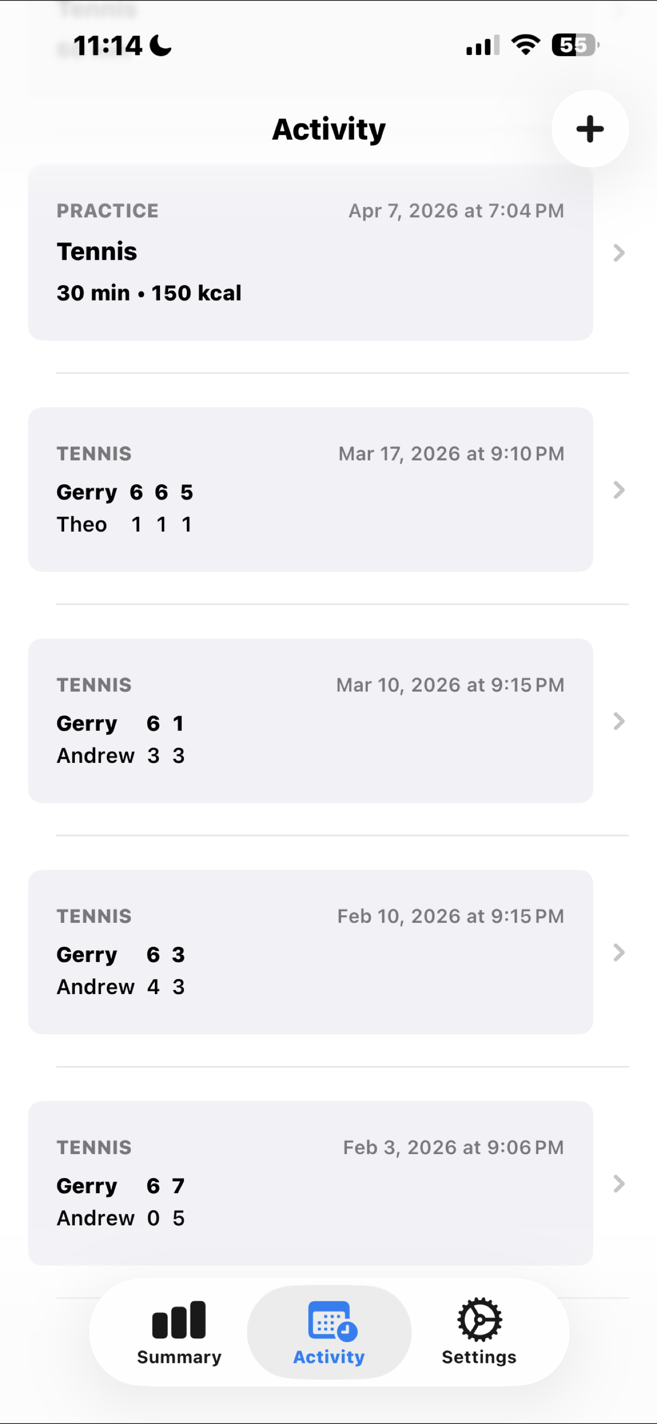 SporTrax activity history on iPhone